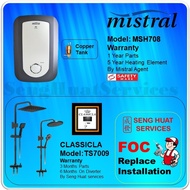 MISTRAL MSH708 INSTANT WATER HEATER WITH CLASSICLA TS7009BK RAIN SHOWER [ FREE REPLACE INSTALL ]