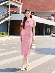 Đầm thiết kế dáng dài chất ren kèm áo khoác ngoài nữ tính YOONA - EH10B410