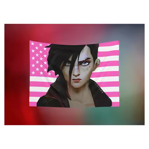 Pink Vi American Flag Tapestry Arcane Wall Hanging, Arcane Flag, League of Legends, Arcane Merch, Ga