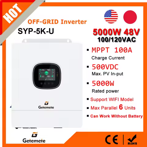 GTMT 5KW Hybrid Solar Inverter 48V to 110VAC Off-grid Inverter with Mppt 100A Charger Parallel 6pc W