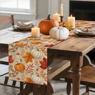 1pc Autumn Pumpkin And Leaf Table Runner+Pumpkin Maple Leaves Berries Placemats - Gray Rendered Desi