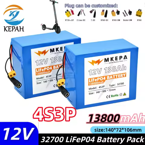 12V 138000mAh High-Capacity 32700 Battery Pack 4S3P 40A BMS for Electric Boat UPS