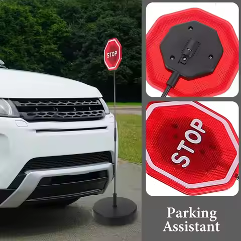 Car Stop Sign with Stand Sound Flashing Warning Sensor LED Stop Sign for Garage Parking for Road Pat