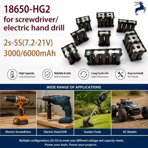 2026 18650 HG2 Li Ion Battery Pack Custom Welded 3000mAh 6000mAh 3.6V 7.4V to 25.2V 2S1P 3S2P 4S1P 4