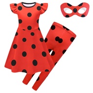 New Girls cosplay Ladybug Costume Black Dot Digital Printing Girls Milk Fiber Dress 2674
