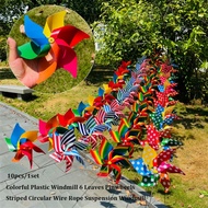 WADE 10pcs พลาสติก 6 ใบพัด หลากสีสัน ทำด้วยมือ กังหันลมแบบแขวน ใหม่ ทางเดินซุ้มมิ้งค์กังหันลม สนามหญ