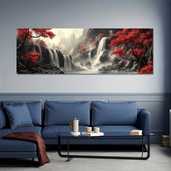 In black、White and red depict mangroves and waterfalls，Designed as a frameless poster，Suitable for H