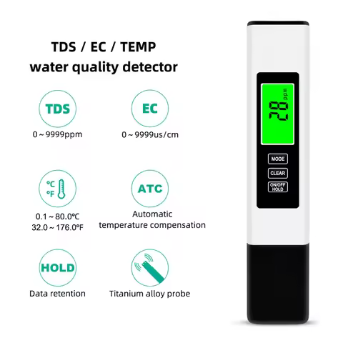 3 in 1 TDS Meter Water Quality Detector EC Test Pen Water Quality Test Pen Conductivity Tester TDS P