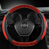 Mahogany Wood Grain D Shape Car Steering Wheel Cover For VW Golf 7 Polo 2014-2022 Scirocco Jetta 6 2