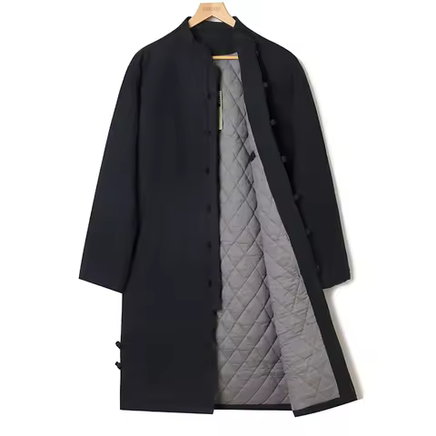 High Quality Hanfu Chinese Style Tang Suit Linen Thick Cotton Coat Winter Chinos Clothes Men Long Bl