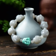 精品天然和田玉煙紫料彌勒佛手鏈 僅此一件 適合手圍18-19佩戴