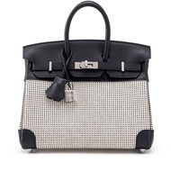 Hermès Black Swift and Ecru Toile Quadrille Birkin 25 Palladium Hardware, 2023