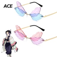 【Hot New Release】 Ace Anime Demon Slayer Sunglasses Kochou Shinobu Cosplay Butterfly Gothic Glasses Unisex Eyewear Props Accessories