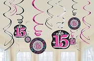 Elegant Mis Quince A os Value Pack Foil Swirl Birthday Party Decorations (12 Pack), Multi Color, 7".
