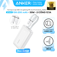 Sạc dự phòng Anker Zolo 10k-20k mAh | Tích họp sẵn 2 cáp USB-C 30W &USB-L 27W | 2 cổng 1C1A hỗ trợ s