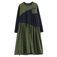 XITAO Patchwork Color O-neck Women Dress Casual 2024 Autumn Long Sleeve All Match Pullover A-line Mi