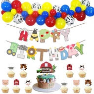 Farm Themed Birthday Party Decorations Banner Balloons Cake Topper Cow Bee Pig Horse Balloon Chain