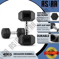 ASURA Fitness 40kg (Pair - 20kg x2) Premium Rubber Coated Hexagon Dumbbell with Contoured Chrome Han