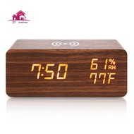 Digital Alarm Clock, Temperature and Humidity Alarm Clock LED Electronic Clock Smartphone Wireless Charger