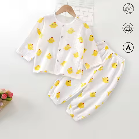 Baby Pajamas Set 0-3Y Spring Cartoon Muslin Cotton Infant Home Clothes Breathable Toddler Air Condit