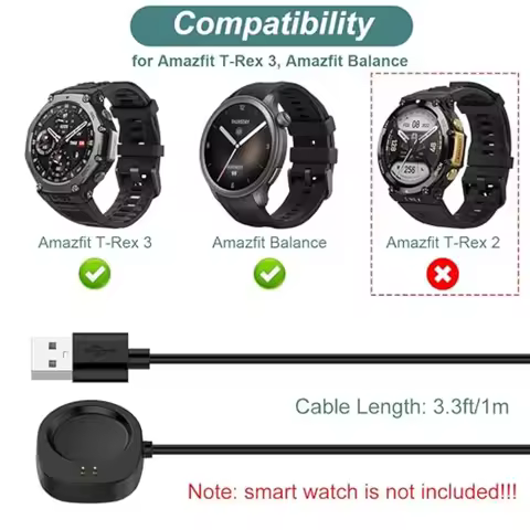 Smart watch Charger Charging Cable For Amazfit T-Rex 3 Pro /Balance 2 Cheetah 2 Ultra Helio Strap Ac