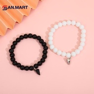 AN.MART 2PCS Bla White Bracelet Fashion Couple Friend Matching Magnet Love Bracelet MY