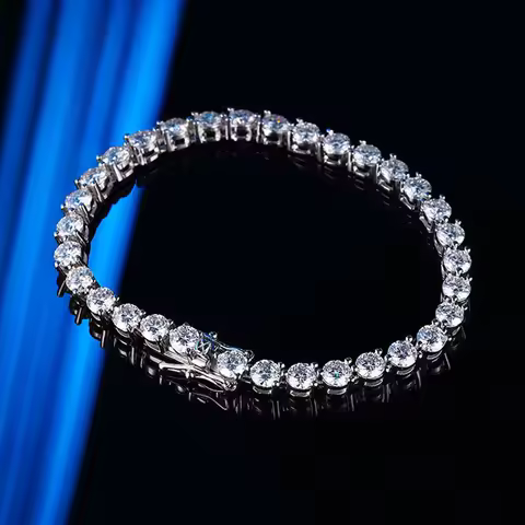 Platinum PT950 Tennis Bracelet Luxury Solid Platinum PT950 Women's 4mm 5mm Triple Claw Moissanite Di