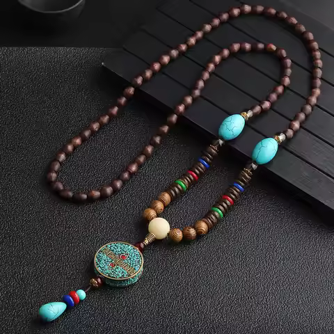 14 New Ethnic Handmade Nepal Necklace Buddhist Mala Wood Beads Pendant & Necklace Ethnic Horn Fish L