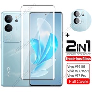 2 IN 1 9H Tempered Glass For Vivo V29 5G V 29 V27E V27 Pro V27Pro 4G 5G HD Clear Curved Full Cover G