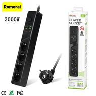 3000W 6 B Power Strip Type-C EU 4AC Outlets Multipriser Extension Socket 2M Cable Portable European Plug Charger