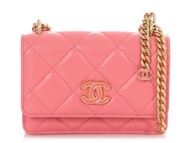 Chanel Pink Quilted Lambskin Pending CC Wallet on Chain WOC Aged Gold Hardware, 2022