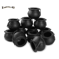 12Pcs Mini Black Cauldron with Handle Halloween Mini Witch Cauldron Halloween Pot Candy Holder for H