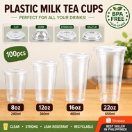 【100pcs】(8 12 16 22oz) 95mm (Y Cup)(U CUP)(FLAT/DOME/STRAWLESS/TALL FLAT) Lid Milk Tea Plastic Cup D