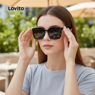 (trendy4)Lovito Casual Sunglasses Plain All-Match Basic Full Rim Sunglasses for Women L34AD057 (Blac