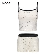 Moonmoi Sun Island Polka Dot Bandeau Top with Chest Pad กางเกงขาสั้นแขนกุด ชุดสองชิ้นพร้อมริบบิ้น ชุ