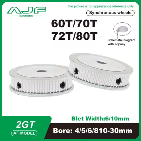 2GT Pulley 60T 70T 72T 80Teeth GT2 Timing Belt Pulley Bore 4/5/6/8/10-30mm Belt Width 6/10mm Synchro