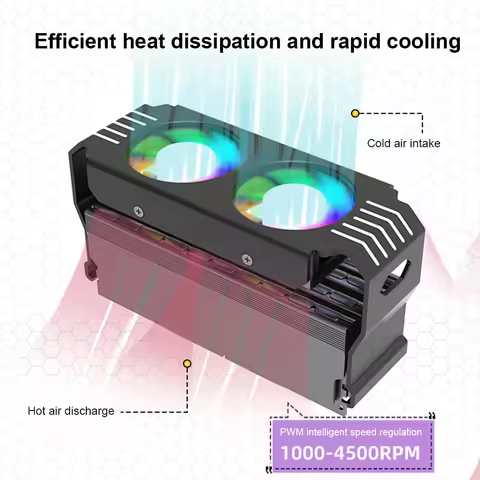 Memory-Chip Heatsink 4Pin PWM/5V 3Pin ARGB RAM Heatsink Cooler 1000-4500+RPM with Dual 120mm Fan for