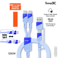 inno3C i-100C2-12 4合1 100W Type C 數據傳輸充電線 120cm 藍色
