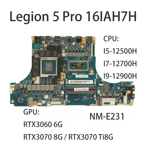 Laptop Motherboard For Lenovo 5 Pro 16IAH7H NM-E231 With I5-12500 I7-12700 I9-12900 RTX3060 RTX3070 