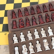 Antique Chess Small Leather Chess Board Qing Bing Lifelike Chess Pieces Characters Parenting Gifts Entertainment Gift