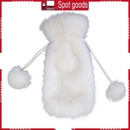 XI Christmas Faux Fur Wine Bottle Cover Plush Bottle Bag with Drawstring Winter