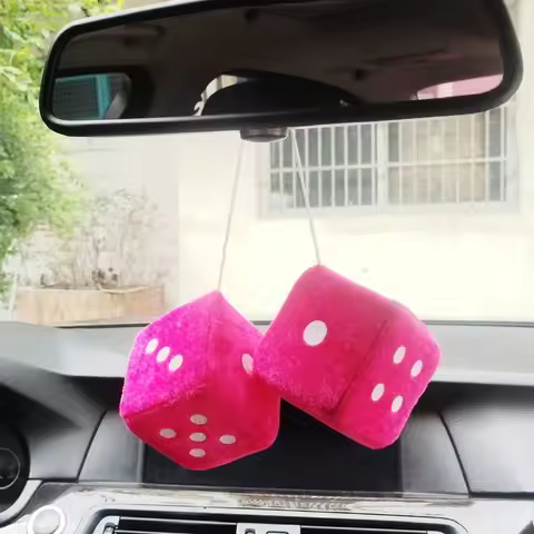 1pair Retro 3D Car Pendant Square Dice Plush Multi Color Pendant Couple Blur Dice with Leather Dots 