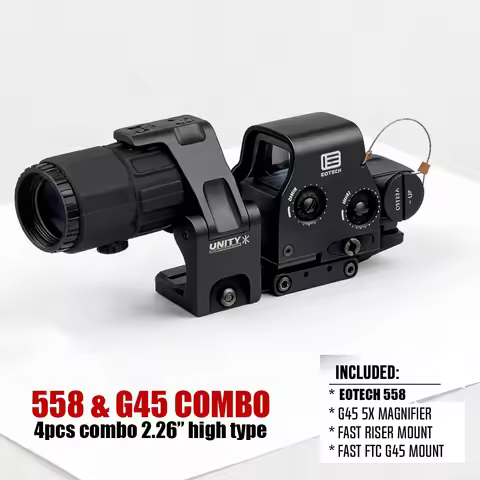 4PCS Combos EXPS3 EOTECH 558 Red Dot Sight with G45 5X Magnifier UNITY 2.26 Fast Riser FTC Mount Ori