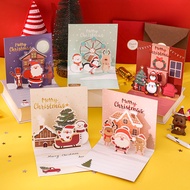 Cartoon 3D Bronzing Merry Christmas Wishes Card Pop-Up Holiday Greeting Card with Envelope