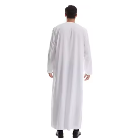 Men's Solid Color Muslim Long Sleeved Button Up Dress Pakistani Islamic Robe