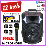 Wireless Speaker Bluetooth Bass Subwoofer Trolley Speaker 12 Inch Portable Rechargeable LED Disco Light Karaoke Free Mic