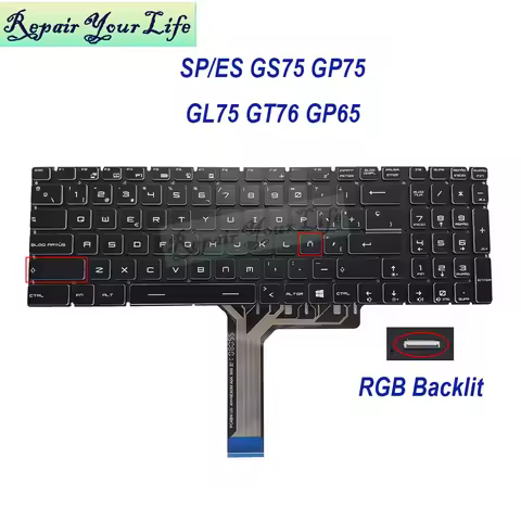 RGB Backlit Spain Spanish Keyboard For MSI GS75 GP75 GL75 GF75 GE75 GP65 GT76 MS-17E1 MS-17E2 Colorf