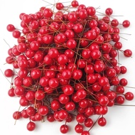 10/50/100/200PCS Artificial Holly Berries Mini 10 mm Fake Berries Decor on Wire for Christmas Tree D