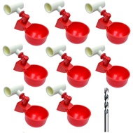 8 Pek Cawan Penyiram Air Ayam Automatik dengan Sambungan Tee PVC 1/2", Cawan Air Ayam, Penyedap Air 