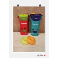 Tupperware Smiley Fridge Water Bottle (2) 2L + 1 Pouch (Red+Green) + 2 Strainer